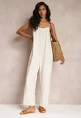 Kombinezony - Beżowy Kombinezon na Regulowanych Ramiączkach z Długimi Nogawkami z Bawełny Myrcela - miniaturka - grafika 1