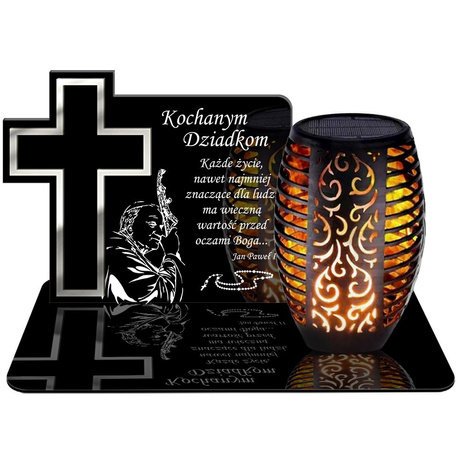 ZNICZ SOLARNY LED WIECZNY PODSTAWKA NA CMENTARZ GRÓB Krzyż EFEKT PŁOMIENIA DLA DZIADKÓW