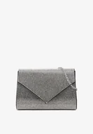 Torebki damskie - Czarno-Srebrna Kopertówka Torebka Jednokomorowa z Metalowym Łańcuszkiem Zdobiona Cyrkoniami Tiamasia - miniaturka - grafika 1