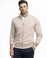 Swetry męskie - Sweter męski na suwak z stójką bawełniany beżowy Recea - miniaturka - grafika 1