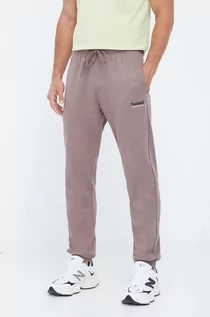 Spodnie męskie - Hummel spodnie dresowe bawełniane kolor brązowy gładkie - grafika 1