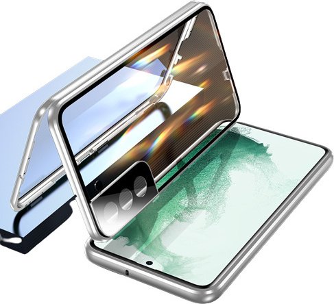 INF Magnetyczne, dwustronne etui na telefon ze szkła hartowanego Srebro Samsung S22