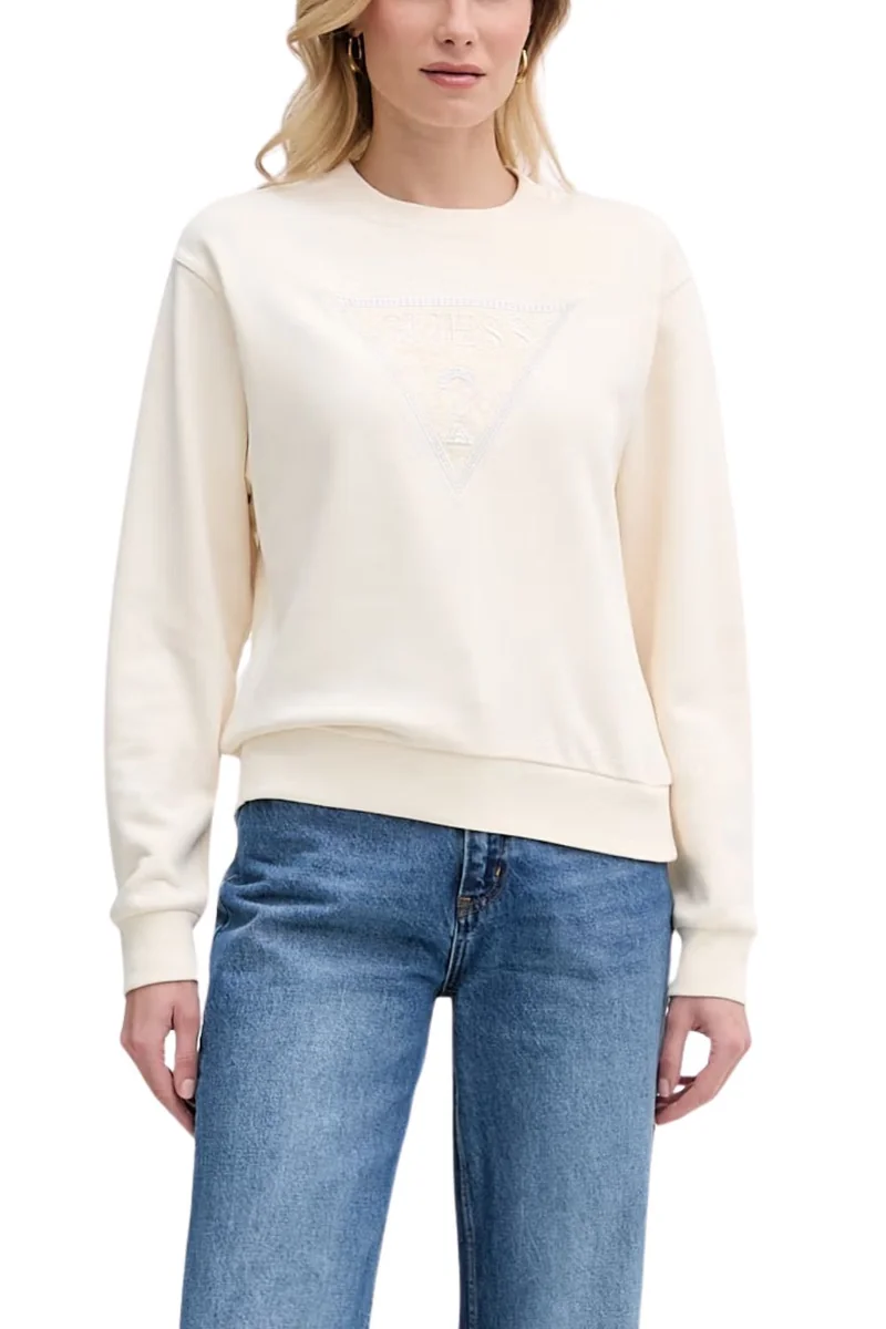 GUESS Beżowa bluza damska z cyrkoniami Triangle Lace XS