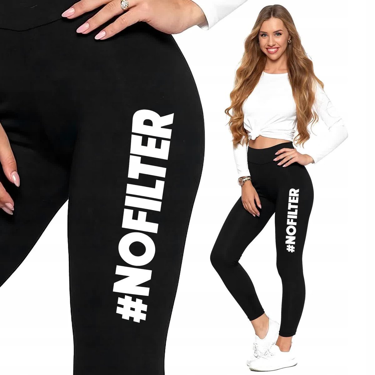 LEGINSY Elastyczne DAMSKIE Czarne L/XL #NOFILTER Naturalna Dziewczyna Wzory