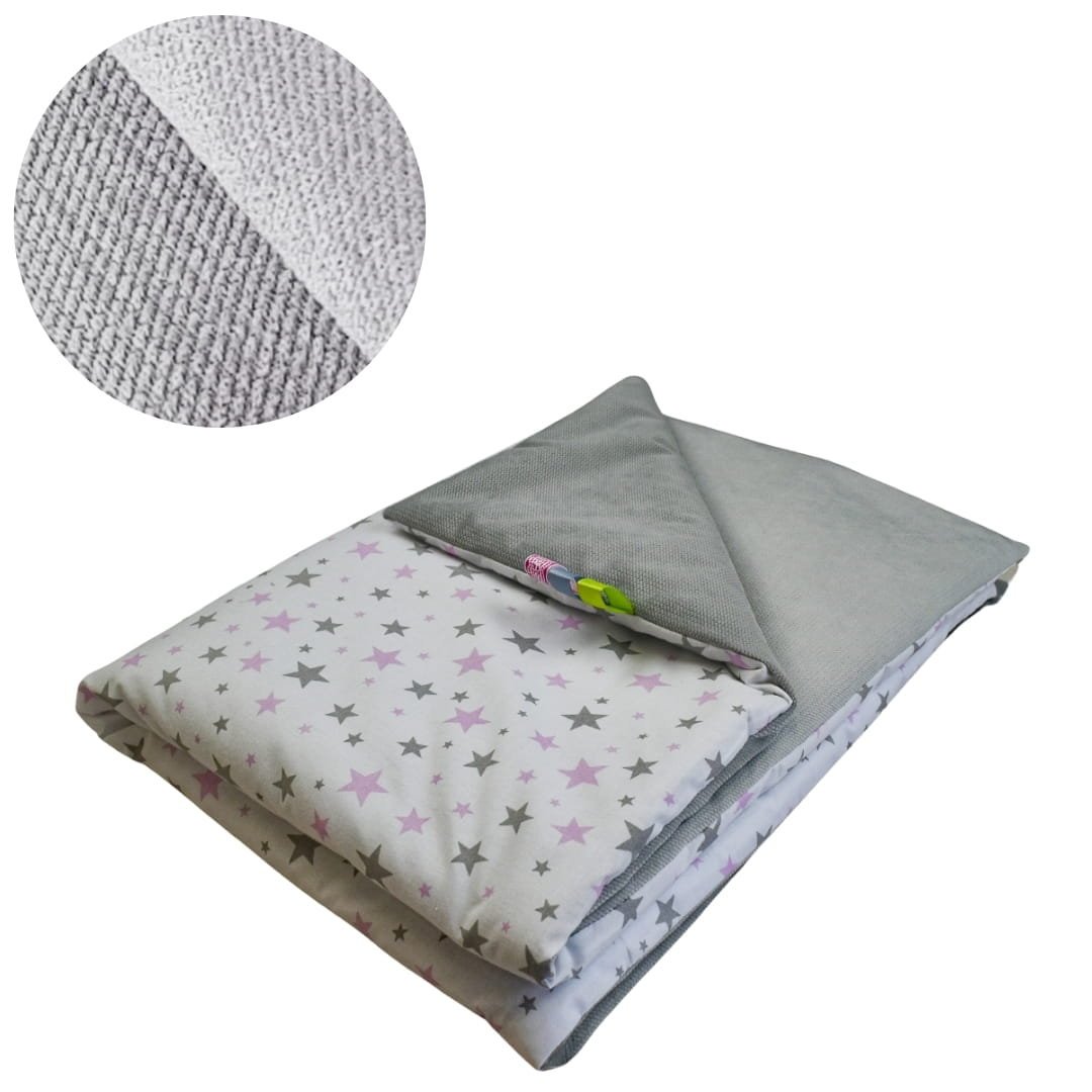 Kocyk Dziecięcy 75x100 Ocieplany Gwiazdki/Szary Bawełna/Velvet Polski Producent