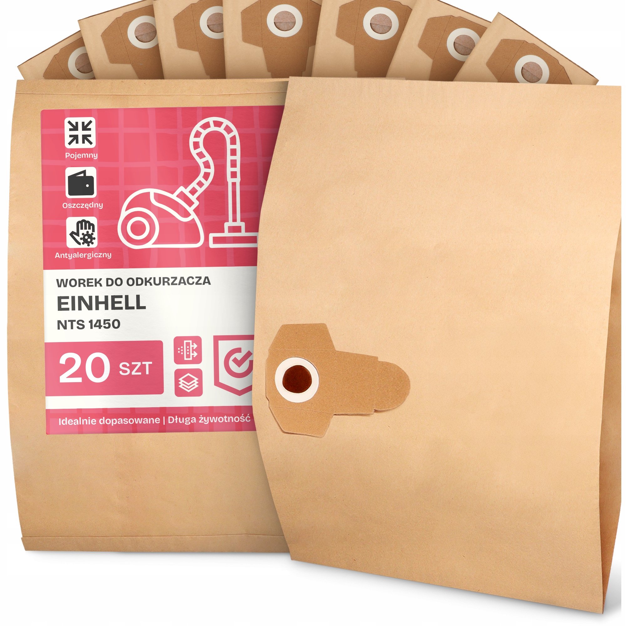 20x Worek do Odkurzacza Einhell Nts 1450 Papierowy 2-Warstwy Torba Worki 2A