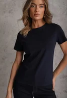 Koszulki i topy damskie - Granatowy T-shirt z Bawełny z Okrągłym Dekoltem Nedima - miniaturka - grafika 1