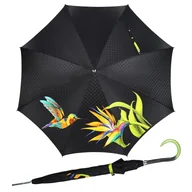 Parasole - Parasol damski Doppler Manufaktur Elegance Boheme Tropicale półautomatyczny długi czarny wzór koliber - miniaturka - grafika 1
