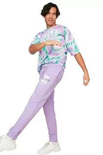 Spódnice - TRENDYOL MAN Męski fioletowy męski regularny krój, gumowa spódnica, haftowany dres treningowy, sześć spodni dresowych, liliowy, L - grafika 1