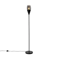Lampy stojące - QAZQA Nowoczesna lampa podłogowa czarna z dymionym szkłem - Drop - miniaturka - grafika 1