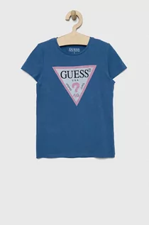 Koszulki dla dziewczynek - Guess t-shirt dziecięcy kolor niebieski - grafika 1