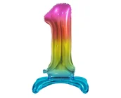 Balony i akcesoria - Godan Balon foliowy stojący cyfra 1 tęczowa - 74 cm BC-AST1 - miniaturka - grafika 1