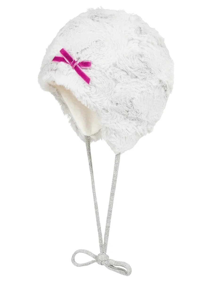 Dziecięca futrzana czapka z kokardką biała Doll r.39