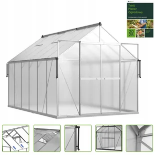 Szklarnia Ogrodowa Poliwęglan Duża Slide-In 370x244cm Srebrna UV - Szklarnie ogrodowe - miniaturka - grafika 1