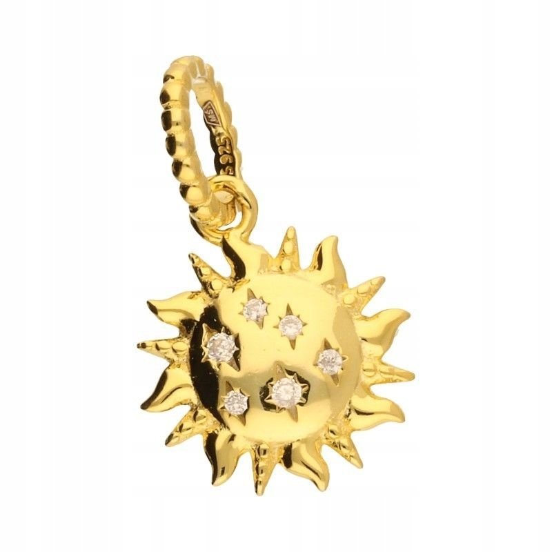Zawieszka srebrna pozłacany Bead pr 925 pozłacane słońce z cyrkoniami