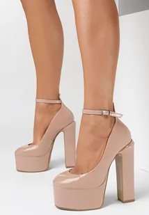 Beżowe lakierowane Czółenka na Wysokim Słupku Lydie - Czółenka - miniaturka - grafika 1