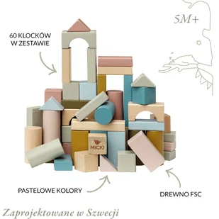 Klocki drewniane pastelowe 60 szt. Micki - Klocki Klocki drewniane pastelowe 60 szt. Micki - Klocki - miniaturka - grafika 1