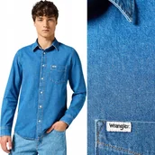 Koszule męskie - Wrangler 1 POCKET SHIRT Mid Stone MĘSKA JEANSOWA KOSZULA REGULAR FIT S - miniaturka - grafika 1
