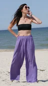Spodnie sportowe damskie - Lniane spodnie z szeroka nogawka - miniaturka - grafika 1