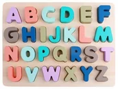 Zabawki sensoryczne - Drewniana Tablica Układanka Nauka Alfabetu Litery Dla Dzieci Montessori - miniaturka - grafika 1