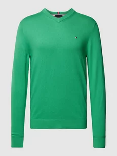 Sweter z dzianiny z dekoltem w serek model ‘PIMA’ - Swetry męskie - miniaturka - grafika 1