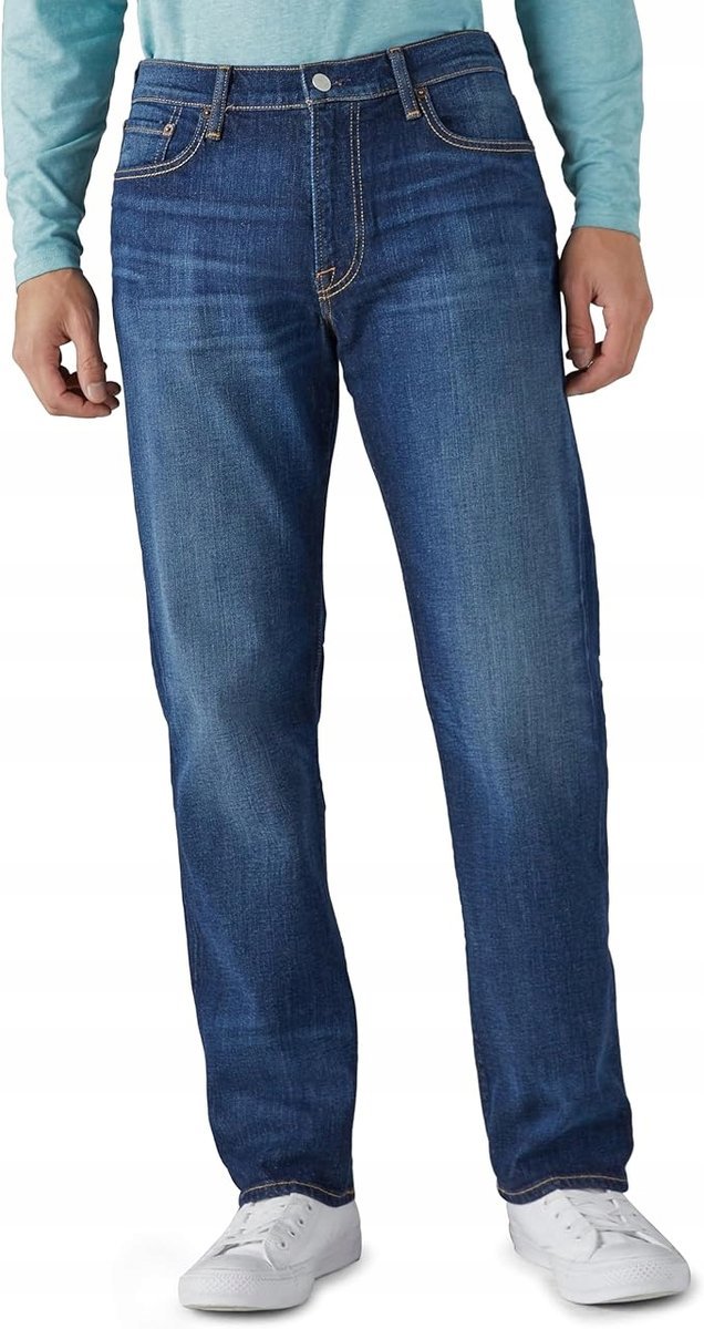 LUCKY BRAND JEANSY MĘSKIE PROSTE CIEMNONIEBIESKIE PRZETARCIA 32/34 16FA