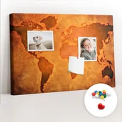 Tablice i flipcharty - Szkolna Tablica korkowa 60x40 cm, Kolorowe Pinezki, wzór Duża mapa świat - miniaturka - grafika 1