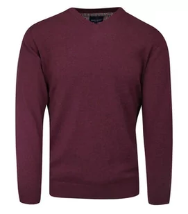 Sweter Burgundowy, Bordowy Melanżowy w Serek (V-neck), Klasyczny, Męski, Elegancki -Adriano Guinari - Swetry męskie - miniaturka - grafika 1