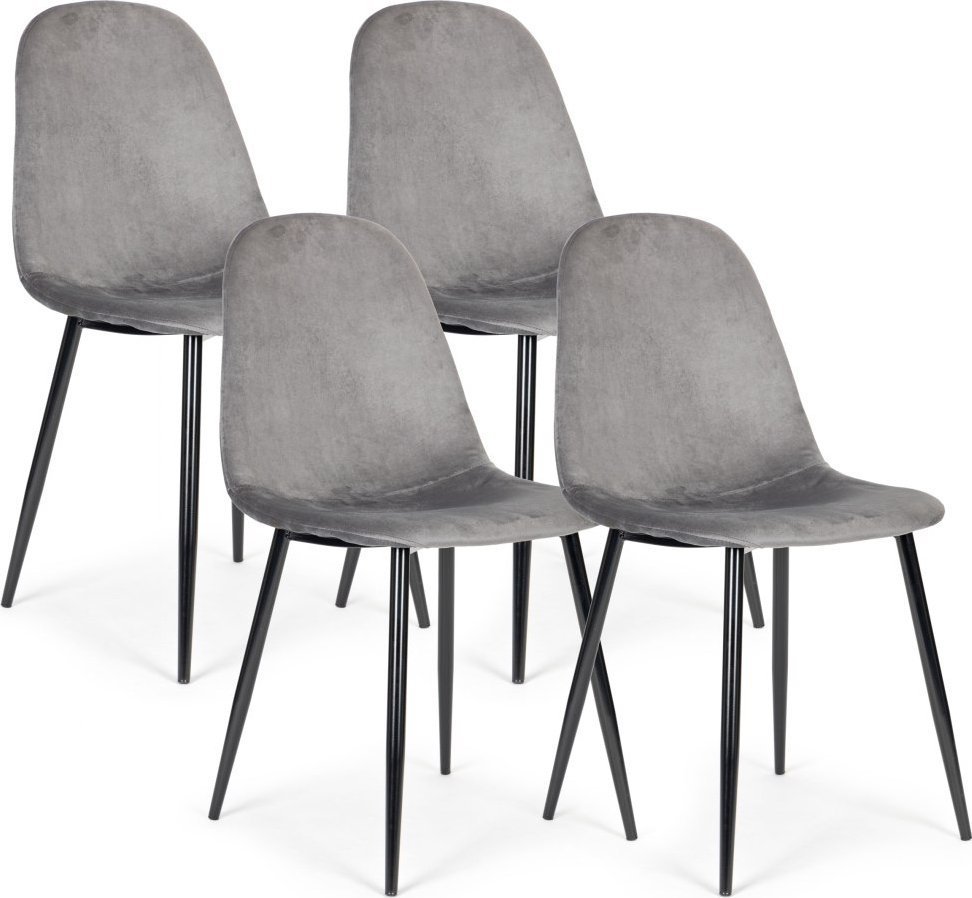 Komplet 4 krzeseł welurowych krzesło do jadalni i salonu - szare