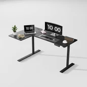 Biurka - Biurko w kształcie litery L z gniazdkami elektrycznymi,biurko narożne z elektryczną regulacją wysokości i podstawą pod monitor,ergonomiczne biurko do - miniaturka - grafika 1