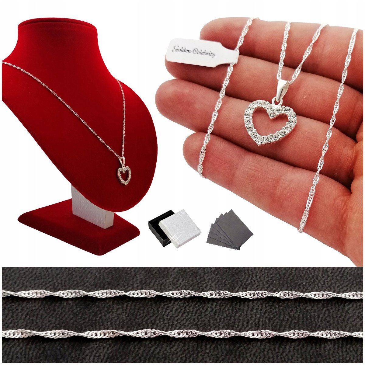 Srebrny Naszyjnik Damski Serce Serduszko Celebrytka Z Cyrkoniami Próba 925