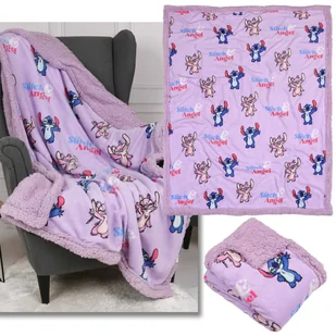 DISNEY Andzia Stitch Narzuta na łóżko, MIĘKKI koc BARANEK SHERPA 120x150cm - Koce i narzuty dla dzieci - miniaturka - grafika 1
