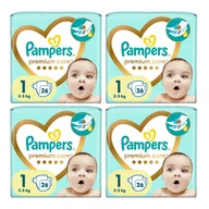 Pieluchy - 4x Pieluchy PAMPERS Premium Care Skin Comfort rozmiar 1 (2-5 kg) 26 szt - miniaturka - grafika 1