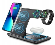 Ładowarki do telefonów - Ładowarka indukcyjna magnetyczna do IPHONE 12 13 14 15 APPLE iWATCH 3w1 15W czarna - miniaturka - grafika 1