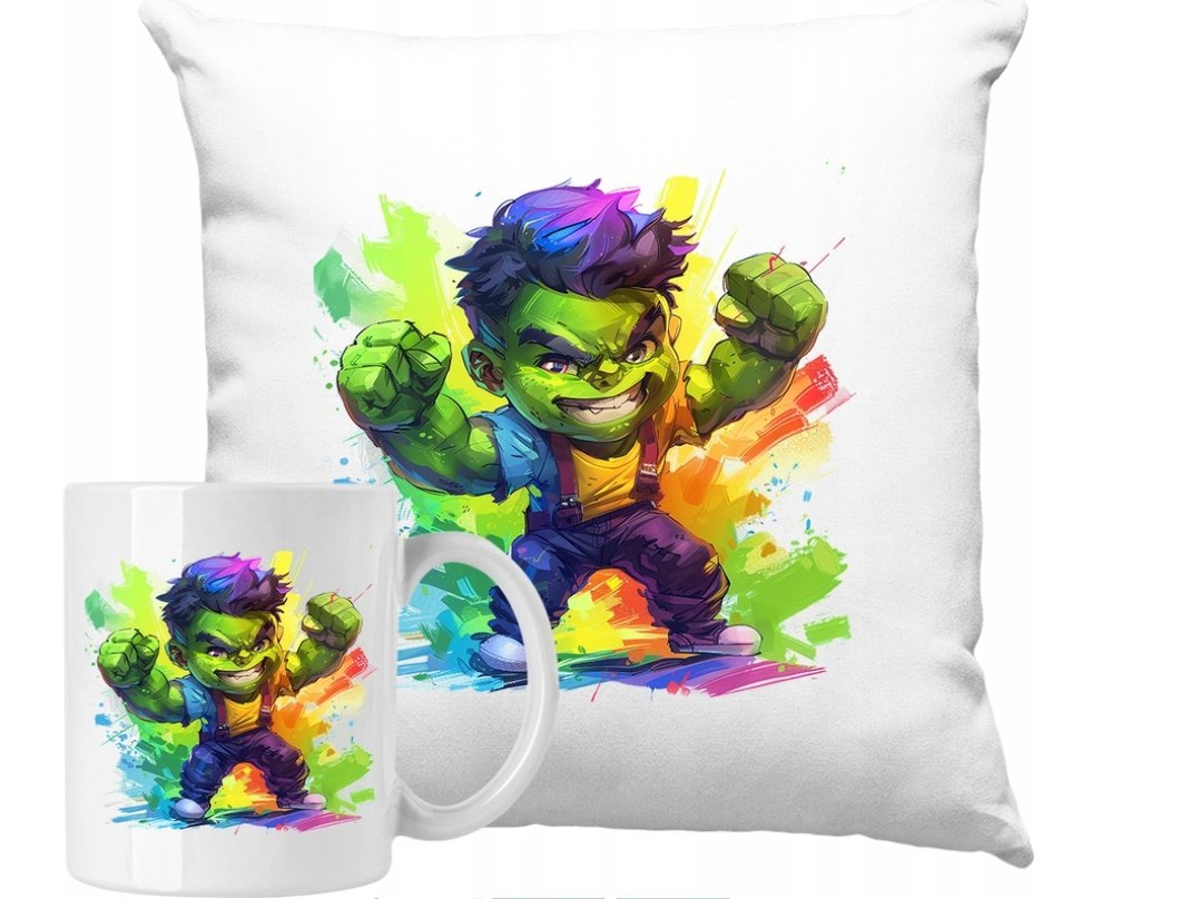 ZESTAW PODUSZKA + KUBEK Hulk Colorful Pomysł Na Prezent +IMIĘ
