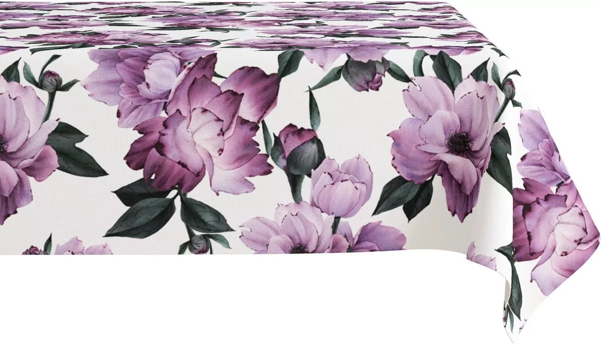 Obrus z nadrukiem, 150x300, fioletowy w kwiaty, OM01-5