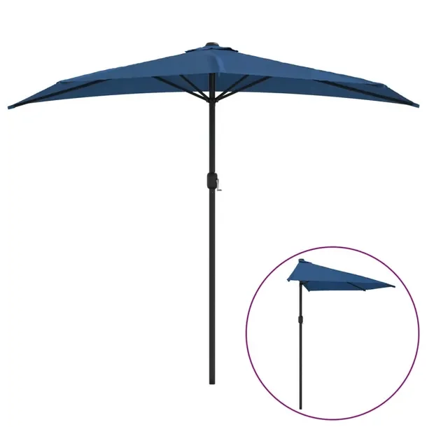 Elegancki Parasol na Balkon Półokrągły, Niebieski, 270x144x222 cm, Śre