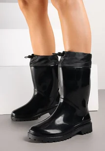 Czarne Lakierowane Kalosze ze Ściąganą Cholewką Fevaselle - Kalosze damskie - miniaturka - grafika 1