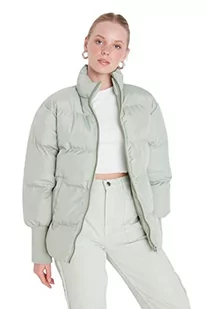 Trendyol Damska kurtka zimowa z kołnierzem mandaryńskim, jednokolorowa, oversize, płaszcz, Miętowy, M - Płaszcze damskie - miniaturka - grafika 1