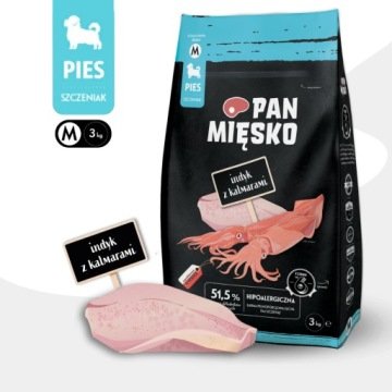 Karma sucha dla psa Pan Mięsko Indyk z kalmarami chrupki M 3 kg (szczeniak)