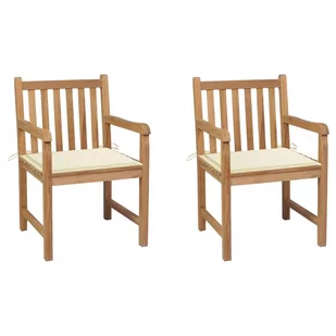 vidaXL Lumarko Krzesła ogrodowe, 2 szt., kremowe poduszki, lite drewno tekowe 3062732 - Fotele i krzesła ogrodowe - miniaturka - grafika 1