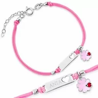 Pamiątka Pierwszej Komunii Świętej - Srebrna Bransoletka 925 Sznurkowa ID Koniczynka Grawer - miniaturka - grafika 1