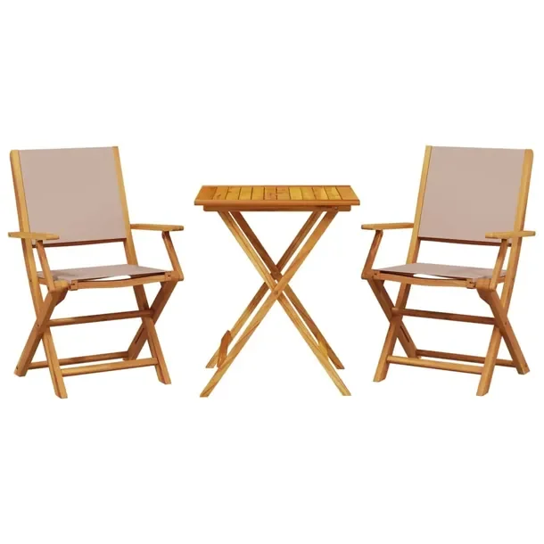 Zestaw mebli bistro z akacji, stół 60x60x75 cm, krzesła taupe 54x58x91 c