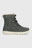 Botki damskie - Sorel buty zamszowe EXPLORER NEXT JOAN WP damskie kolor szary na płaskim obcasie lekko ocieplone 2058871028 - miniaturka - grafika 1