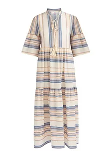 Sukienki - caneva Damska sukienka w paski Maxi 19325636-CA02, pomarańczowa niebieska wełna biała, S, Pomarańczowy, niebieski, wełniany biały, S - grafika 1