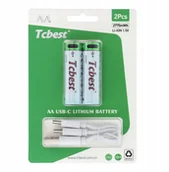 Ładowarki i akumulatory - TCBEST bateria akumulatorowa R6 AA 750 mAh z gniazdem Typ C + kabel USB A do 2 x Typ C 2 szt - miniaturka - grafika 1
