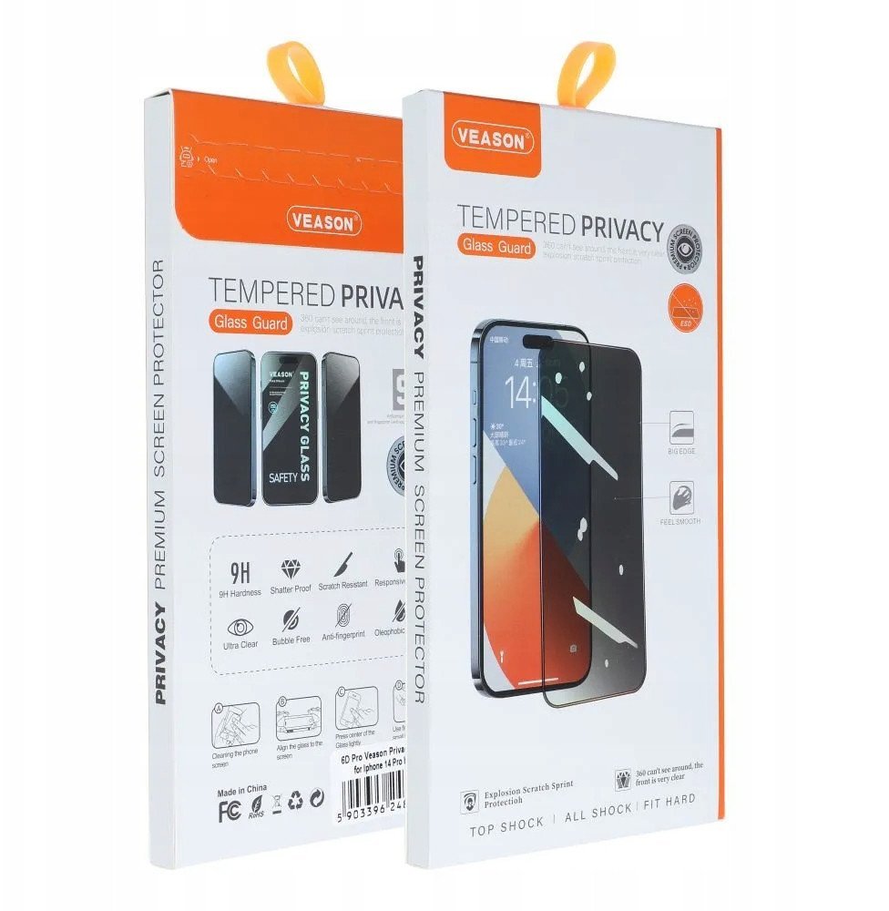 Szkło Hartowane 6D Pro Veason Privacy Glass - do Iphone 16 Pro Max czarny