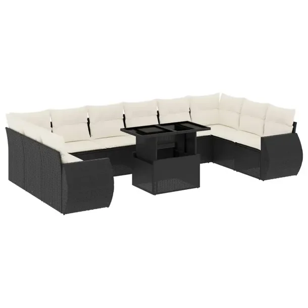 Zestaw wypoczynkowy rattan PE czarny 62x62x69 cm + poduszki