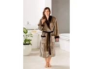 Szlafroki męskie - Gözze Płaszcz kąpielowy damski/męski, jedwabisty w dotyku, z szalowym kołnierzem, 2 kieszenie i pasek (S, Taupe) - miniaturka - grafika 1