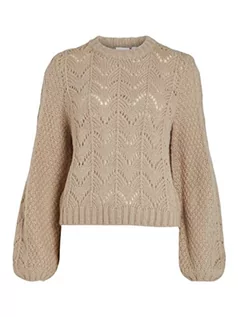 Swetry damskie - Vila Damski sweter z dzianiny Visultan Knit O-Neck L/S TOP-NOOS, naturalny melanż, L, Naturalny melanż, L - grafika 1